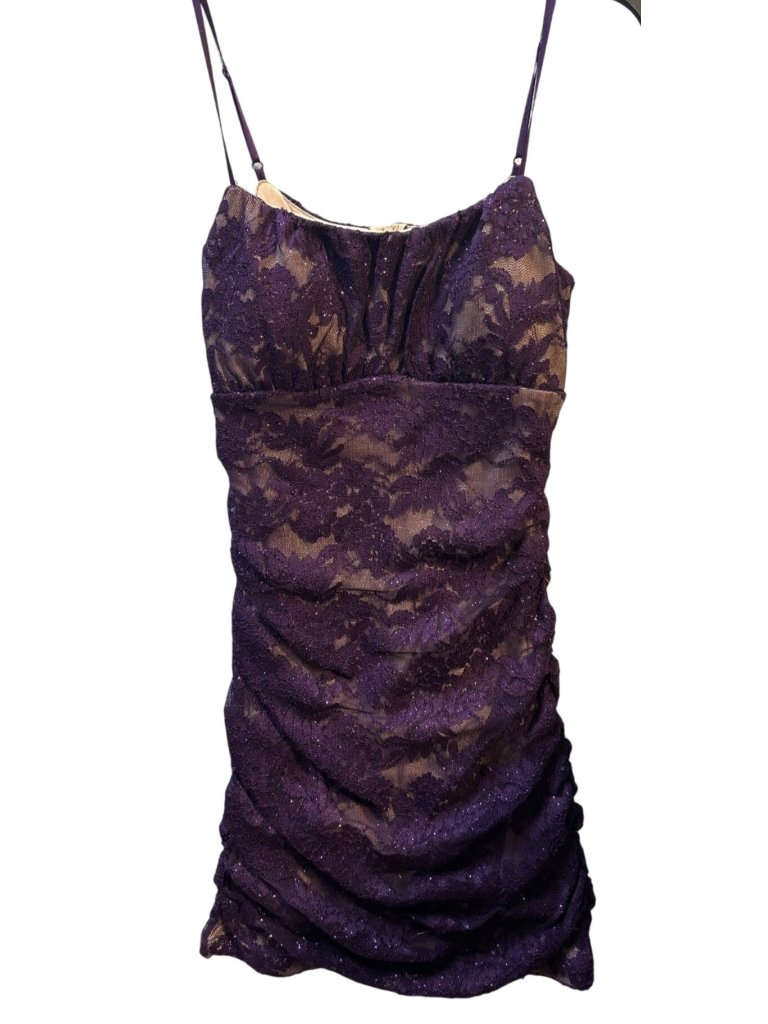 Emerald Sundae Size M Purple Lace Ruched Mini Dress With Adjustable Straps